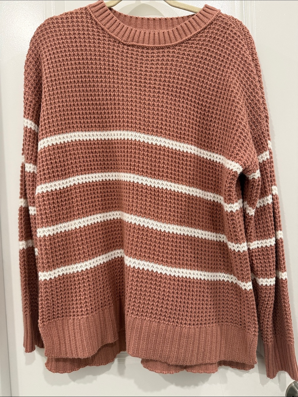 SO Dusty Rose Stripe Crewneck fall Sweater size large